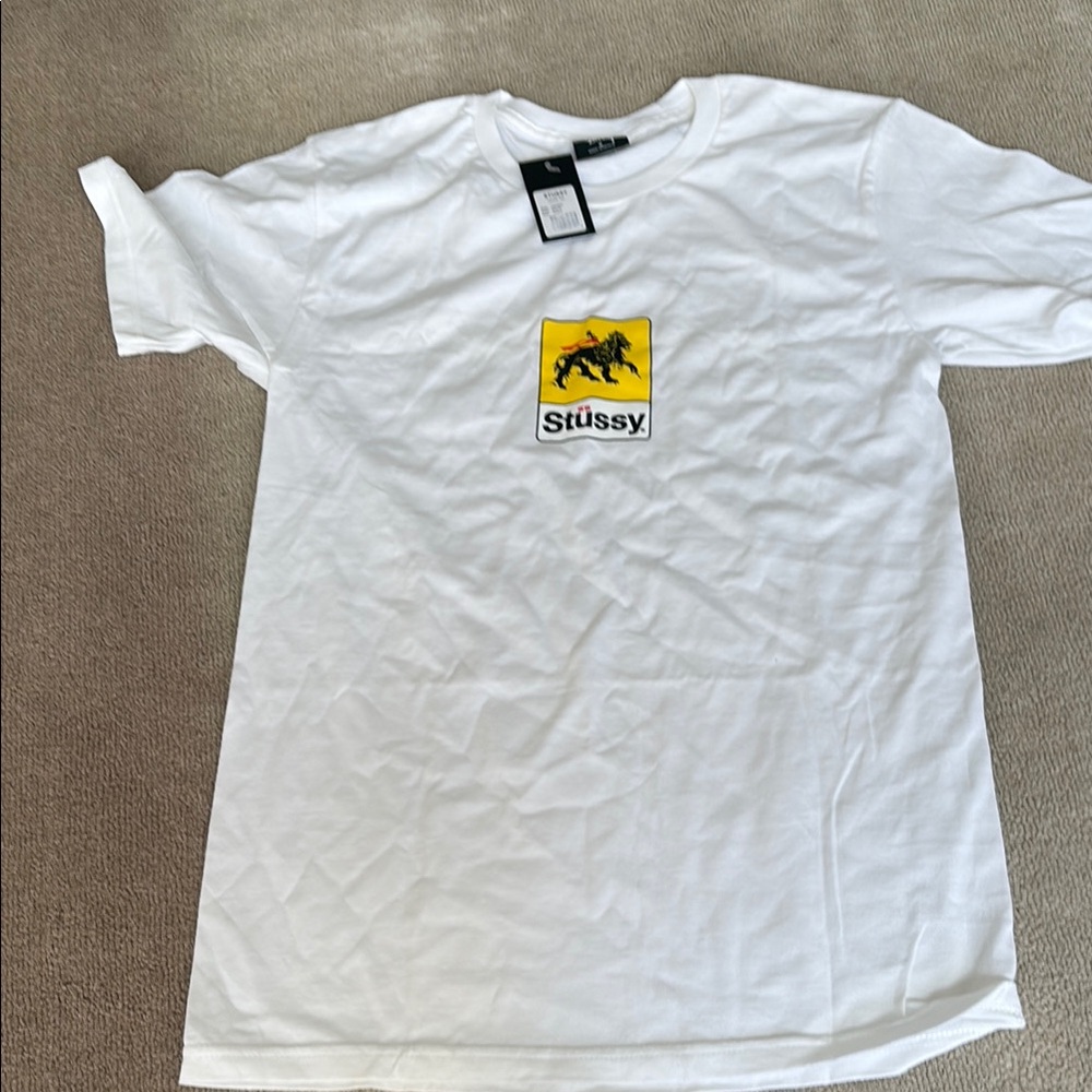 Stussy White and Yellow Short Sleeve Tee